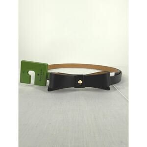 NEW-Kate Spade XL Black Bow Tie Belt with Gold Spade